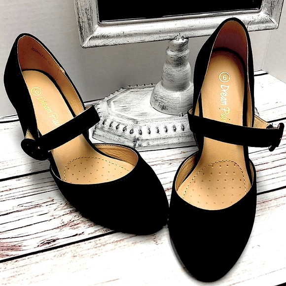 NEW Suede Feel Mary Jane Sexy Little Black Heels - Picture 3 of 7